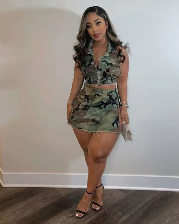 Camo Mini Skirt Set