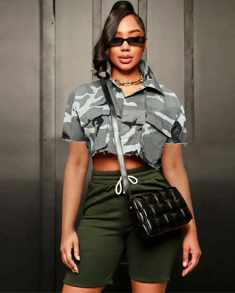 Active Duty Camo Short Sleeve Cropped Jacket