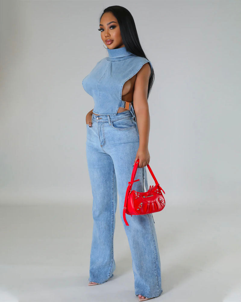 Madonna Denim Crop Top