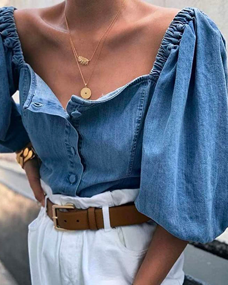 off the shoulder denim top