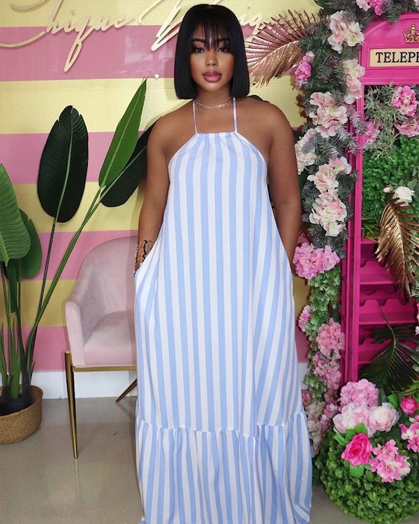 Staycation Blue & White Striped Maxi