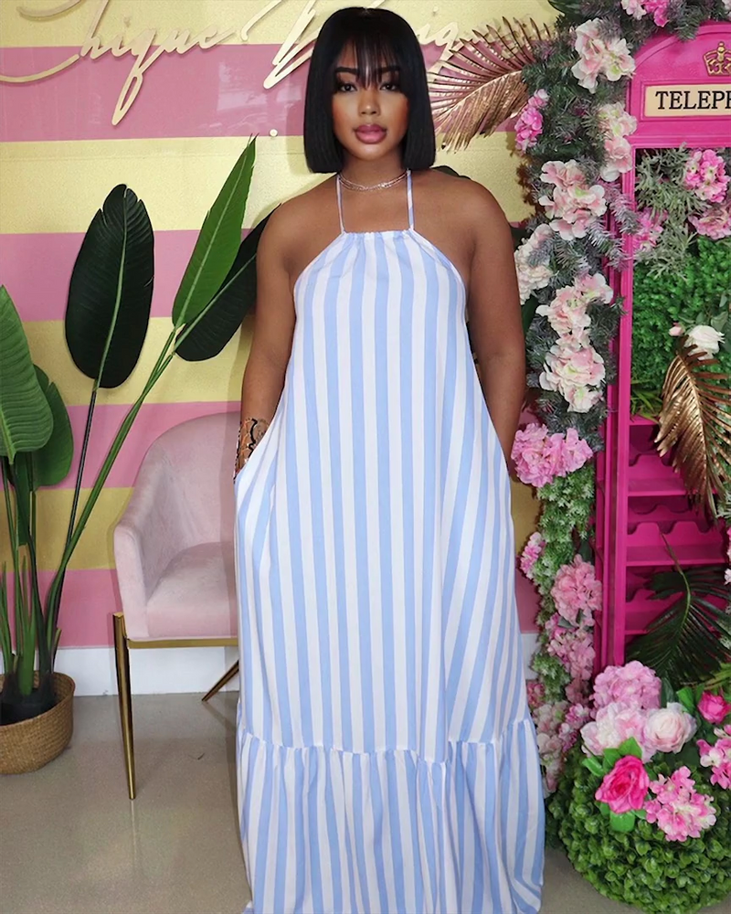 Staycation Blue & White Striped Maxi