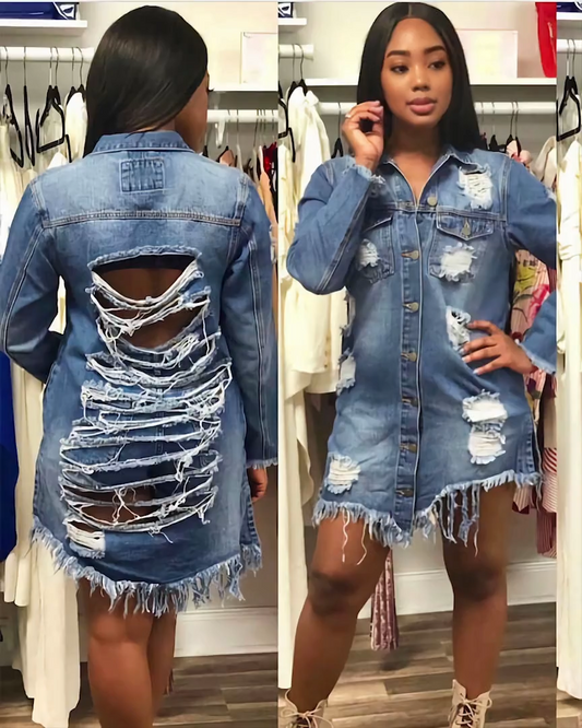 Stylish Rip Denim Jacket