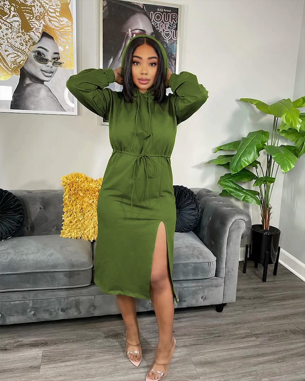 Showing Out Hoodie Dress - Hunter Green