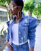 Puff Shoulder Denim Jacket