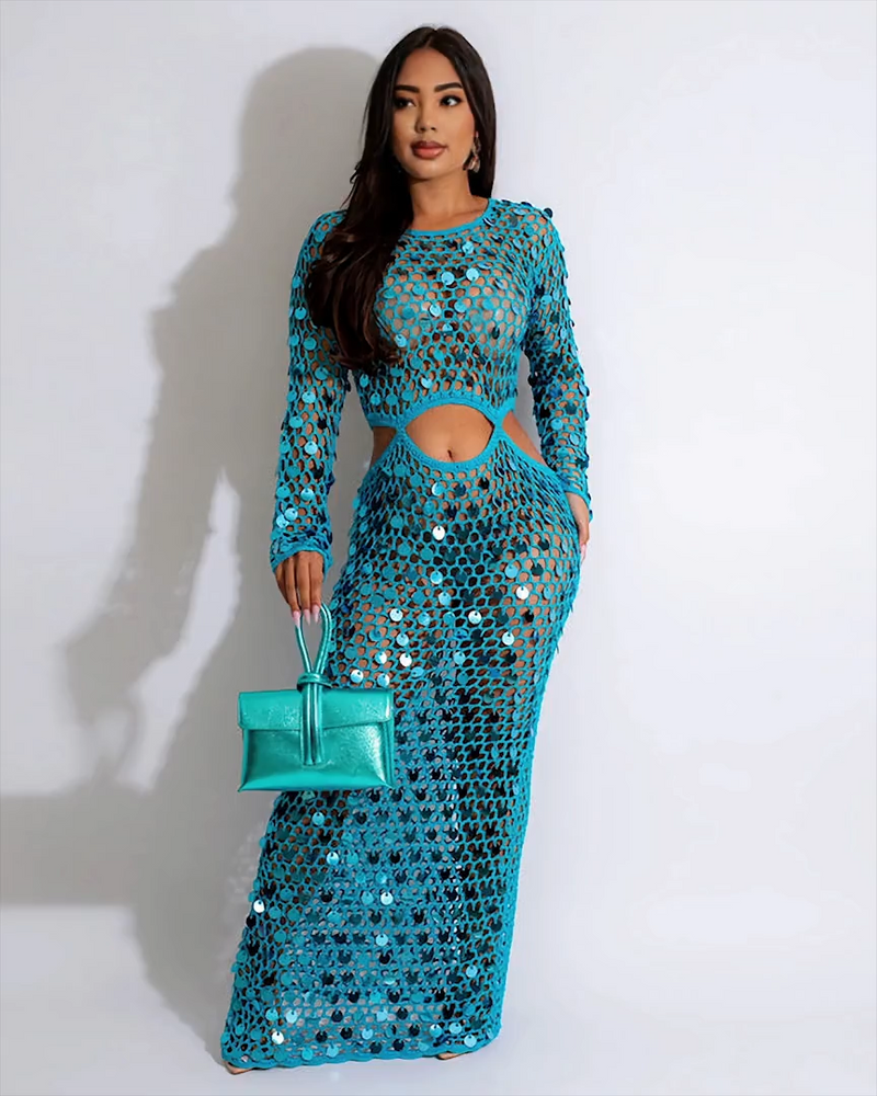 NET AND SEQUINS MAXI