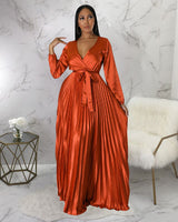 SATIN PLEATED MAXI DRESS