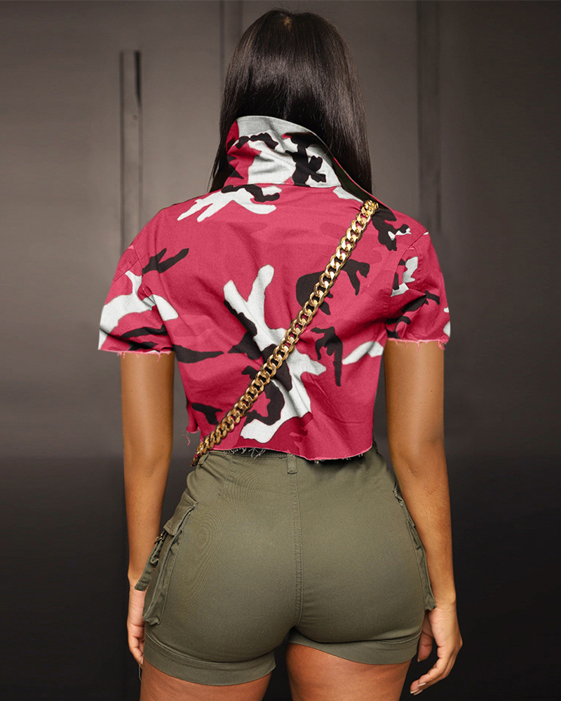 Active Duty Camo Short Sleeve Cropped Jacket