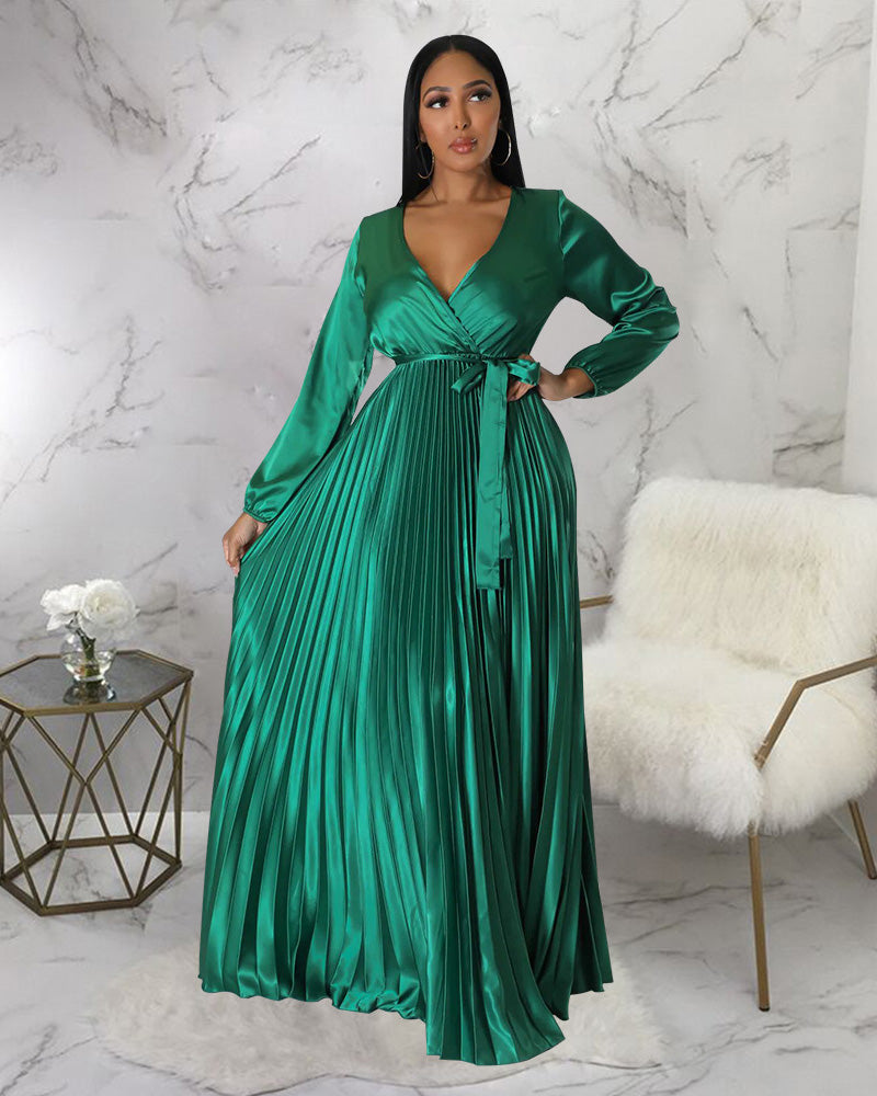 SATIN PLEATED MAXI DRESS