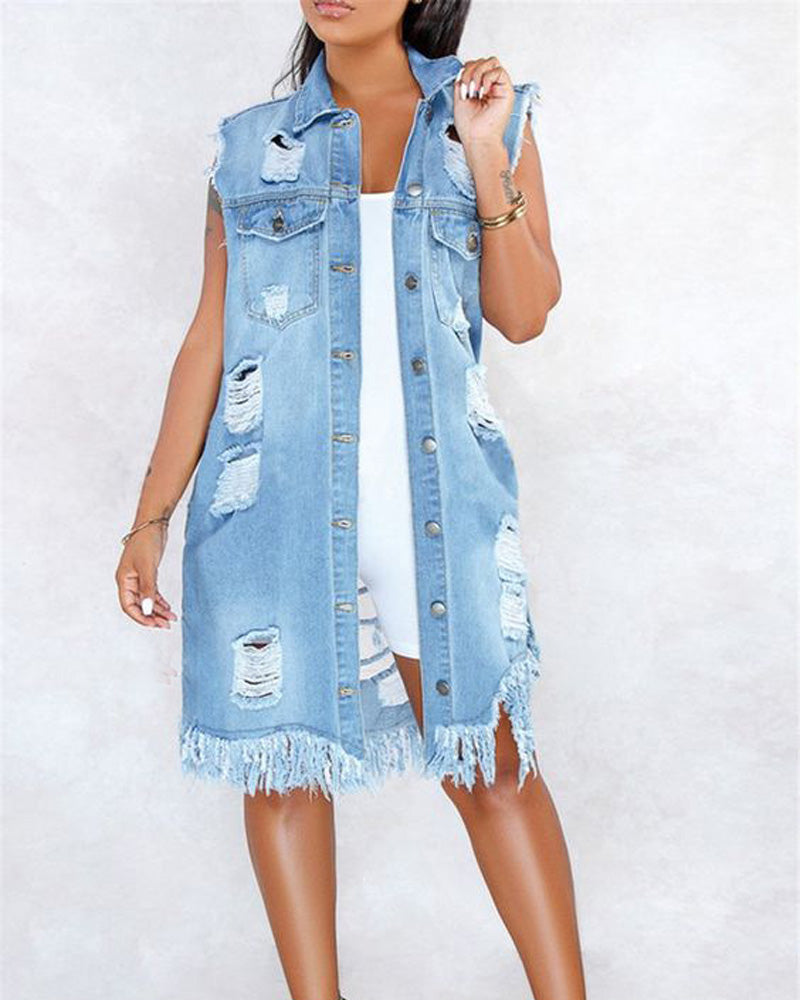 Ripped Denim Vest