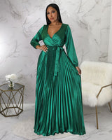 SATIN PLEATED MAXI DRESS