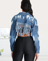 SUPER CROP DISTRESSED DENIM JACKET