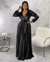 SATIN PLEATED MAXI DRESS