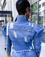 Puff Shoulder Denim Jacket