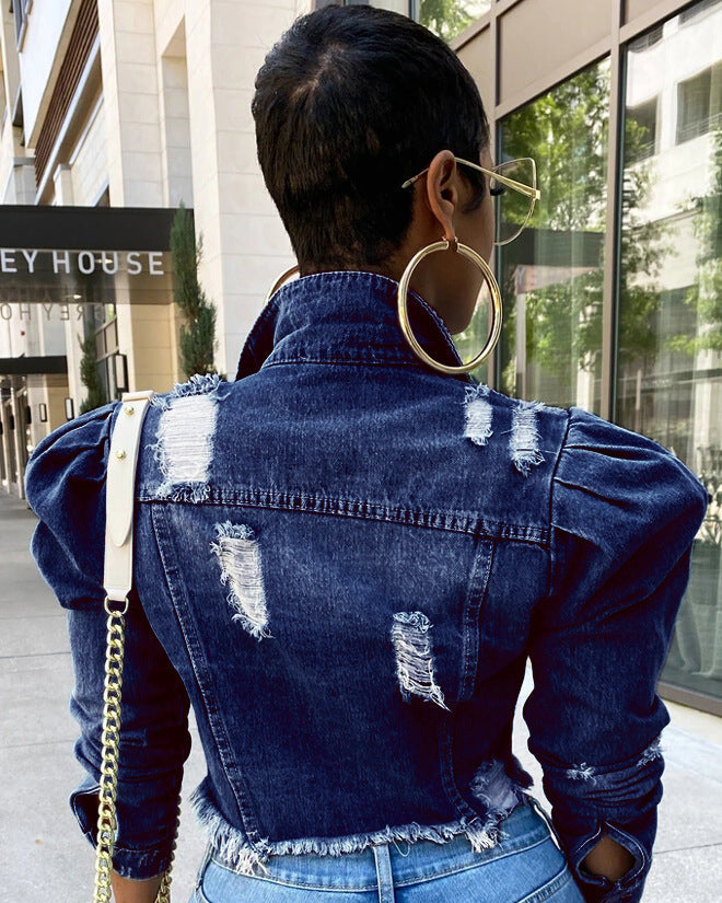 Puff Shoulder Denim Jacket